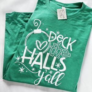 5/$25Handmade Bella Deck The Halls Y’all Christmas Green Short Sleeve Tee XL NWT